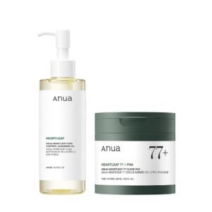Auna Deep Pore Treatment Duo Heartleaf Pore Control Cleansing Oil, Heartleaf 77 Toner Pad, Exfoliating Facial Pads, After-Cleansing for Gentle Facial Care, Korean Skincare set