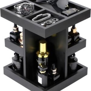 EXIN DECHEN Cologne Organizer for Men,Cologne Stand,3 Tier Large Capacity Wood Perfume Shelf with Rotate,Perfume Display Holder,Nightstand Organizer,Gifts for Men(Black)