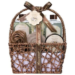 Spa Gift Baskets - Coconut Vanilla Bath Gift Set for Women, Luxury Relaxing Spa Kit with Bath Bombs, Body Lotion and Body Scrub, Birthday Gifts for Women, Christmas Spa Gifts...